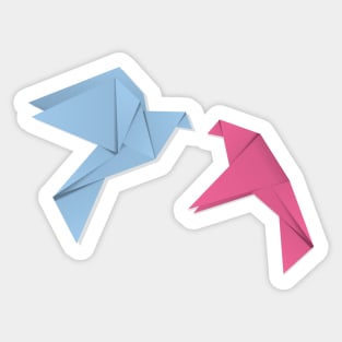 Blue and pink origami pigeons Sticker